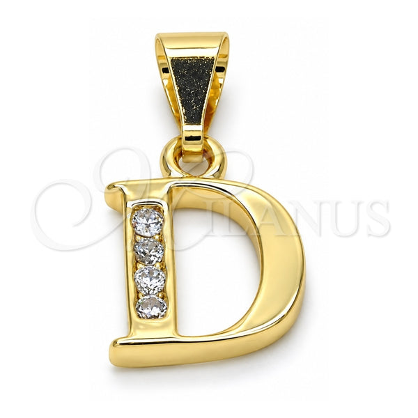 Oro Laminado Fancy Pendant, Gold Filled Style Initials Design, with White Cubic Zirconia, Polished, Golden Finish, 05.26.0015