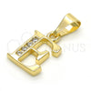 Oro Laminado Fancy Pendant, Gold Filled Style Initials Design, with White Cubic Zirconia, Polished, Golden Finish, 05.26.0017