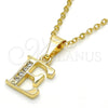 Oro Laminado Fancy Pendant, Gold Filled Style Initials Design, with White Cubic Zirconia, Polished, Golden Finish, 05.26.0017