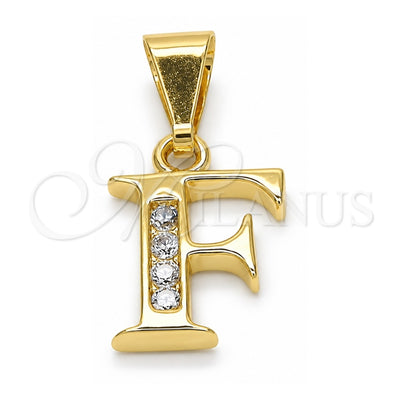 Oro Laminado Fancy Pendant, Gold Filled Style Initials Design, with White Cubic Zirconia, Polished, Golden Finish, 05.26.0018