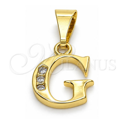 Oro Laminado Fancy Pendant, Gold Filled Style Initials Design, with White Cubic Zirconia, Polished, Golden Finish, 05.26.0019