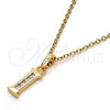 Oro Laminado Fancy Pendant, Gold Filled Style Initials Design, with White Cubic Zirconia, Polished, Golden Finish, 05.26.0021