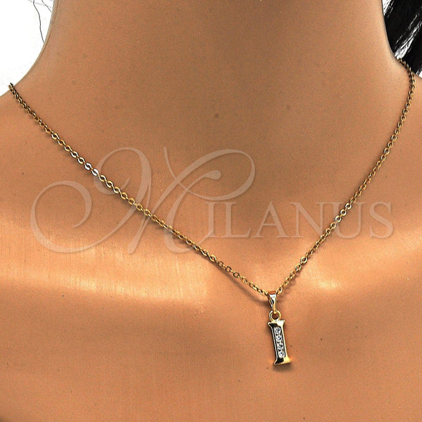 Oro Laminado Fancy Pendant, Gold Filled Style Initials Design, with White Cubic Zirconia, Polished, Golden Finish, 05.26.0021