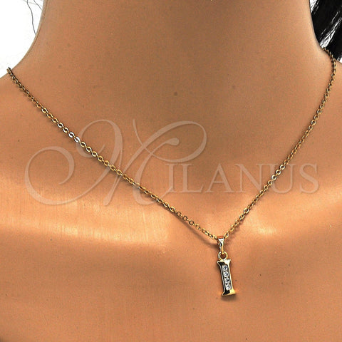 Oro Laminado Fancy Pendant, Gold Filled Style Initials Design, with White Cubic Zirconia, Polished, Golden Finish, 05.26.0021