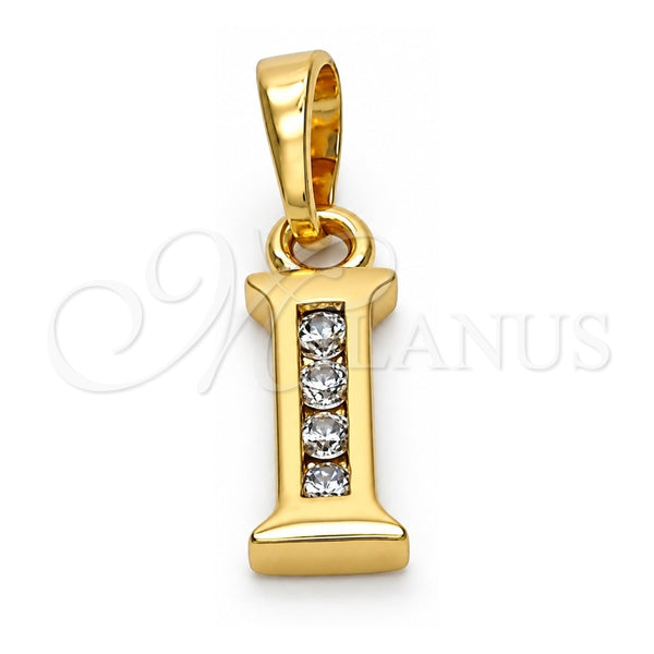 Oro Laminado Fancy Pendant, Gold Filled Style Initials Design, with White Cubic Zirconia, Polished, Golden Finish, 05.26.0021