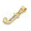 Oro Laminado Fancy Pendant, Gold Filled Style Initials Design, with White Cubic Zirconia, Polished, Golden Finish, 05.26.0022