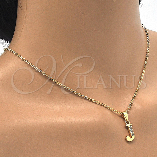 Oro Laminado Fancy Pendant, Gold Filled Style Initials Design, with White Cubic Zirconia, Polished, Golden Finish, 05.26.0022