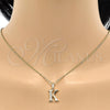 Oro Laminado Fancy Pendant, Gold Filled Style Initials Design, with White Cubic Zirconia, Polished, Golden Finish, 05.26.0023