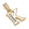 Oro Laminado Fancy Pendant, Gold Filled Style Initials Design, with White Cubic Zirconia, Polished, Golden Finish, 05.26.0023