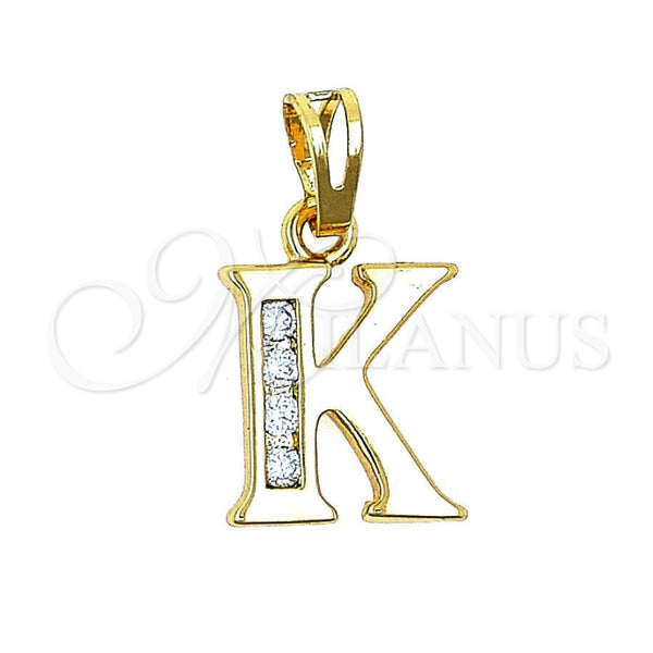 Oro Laminado Fancy Pendant, Gold Filled Style Initials Design, with White Cubic Zirconia, Polished, Golden Finish, 05.26.0023