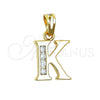 Oro Laminado Fancy Pendant, Gold Filled Style Initials Design, with White Cubic Zirconia, Polished, Golden Finish, 05.26.0023