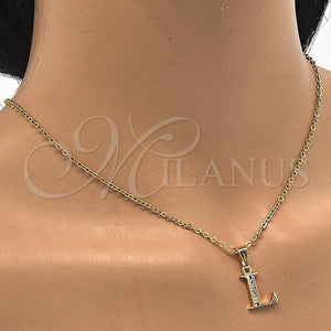 Oro Laminado Fancy Pendant, Gold Filled Style Initials Design, with White Cubic Zirconia, Polished, Golden Finish, 05.26.0024