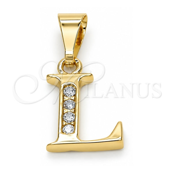 Oro Laminado Fancy Pendant, Gold Filled Style Initials Design, with White Cubic Zirconia, Polished, Golden Finish, 05.26.0024