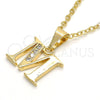 Oro Laminado Fancy Pendant, Gold Filled Style Initials Design, with White Cubic Zirconia, Polished, Golden Finish, 05.26.0025