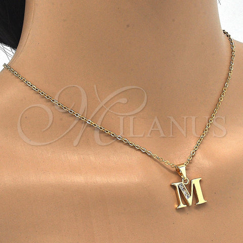 Oro Laminado Fancy Pendant, Gold Filled Style Initials Design, with White Cubic Zirconia, Polished, Golden Finish, 05.26.0025