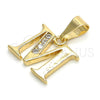 Oro Laminado Fancy Pendant, Gold Filled Style Initials Design, with White Cubic Zirconia, Polished, Golden Finish, 05.26.0025