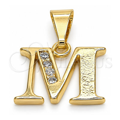 Oro Laminado Fancy Pendant, Gold Filled Style Initials Design, with White Cubic Zirconia, Polished, Golden Finish, 05.26.0025