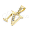 Oro Laminado Fancy Pendant, Gold Filled Style Initials Design, with White Cubic Zirconia, Polished, Golden Finish, 05.26.0026