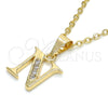 Oro Laminado Fancy Pendant, Gold Filled Style Initials Design, with White Cubic Zirconia, Polished, Golden Finish, 05.26.0026
