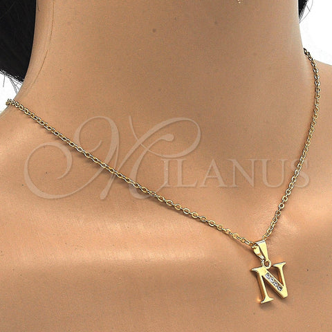 Oro Laminado Fancy Pendant, Gold Filled Style Initials Design, with White Cubic Zirconia, Polished, Golden Finish, 05.26.0026