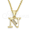 Oro Laminado Fancy Pendant, Gold Filled Style Initials Design, with White Cubic Zirconia, Polished, Golden Finish, 05.26.0026