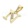 Oro Laminado Fancy Pendant, Gold Filled Style Initials Design, with White Cubic Zirconia, Polished, Golden Finish, 05.26.0026