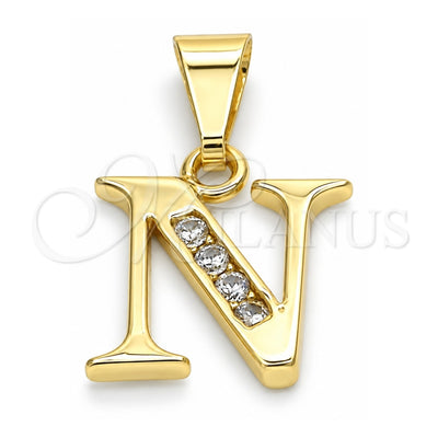 Oro Laminado Fancy Pendant, Gold Filled Style Initials Design, with White Cubic Zirconia, Polished, Golden Finish, 05.26.0026
