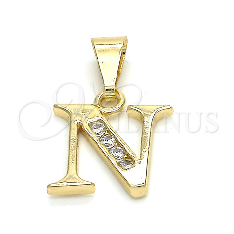 Oro Laminado Fancy Pendant, Gold Filled Style Initials Design, with White Cubic Zirconia, Polished, Golden Finish, 05.26.0026