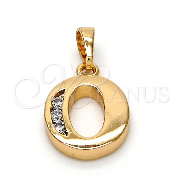 Oro Laminado Fancy Pendant, Gold Filled Style Initials Design, with White Cubic Zirconia, Polished, Golden Finish, 05.26.0027