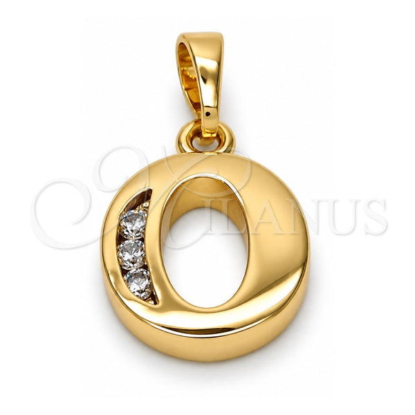 Oro Laminado Fancy Pendant, Gold Filled Style Initials Design, with White Cubic Zirconia, Polished, Golden Finish, 05.26.0027