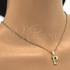 Oro Laminado Fancy Pendant, Gold Filled Style Initials Design, with White Cubic Zirconia, Polished, Golden Finish, 05.26.0028