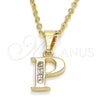 Oro Laminado Fancy Pendant, Gold Filled Style Initials Design, with White Cubic Zirconia, Polished, Golden Finish, 05.26.0028