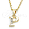 Oro Laminado Fancy Pendant, Gold Filled Style Initials Design, with White Cubic Zirconia, Polished, Golden Finish, 05.26.0028