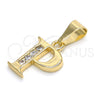 Oro Laminado Fancy Pendant, Gold Filled Style Initials Design, with White Cubic Zirconia, Polished, Golden Finish, 05.26.0028