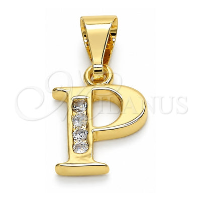 Oro Laminado Fancy Pendant, Gold Filled Style Initials Design, with White Cubic Zirconia, Polished, Golden Finish, 05.26.0028