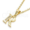 Oro Laminado Fancy Pendant, Gold Filled Style Initials Design, with White Cubic Zirconia, Polished, Golden Finish, 05.26.0030