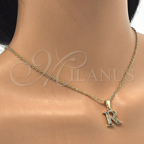 Oro Laminado Fancy Pendant, Gold Filled Style Initials Design, with White Cubic Zirconia, Polished, Golden Finish, 05.26.0030