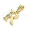 Oro Laminado Fancy Pendant, Gold Filled Style Initials Design, with White Cubic Zirconia, Polished, Golden Finish, 05.26.0030