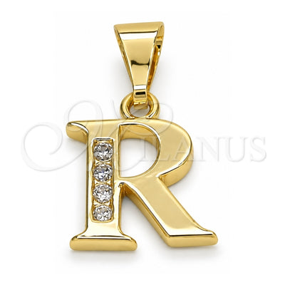 Oro Laminado Fancy Pendant, Gold Filled Style Initials Design, with White Cubic Zirconia, Polished, Golden Finish, 05.26.0030