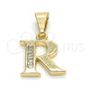 Oro Laminado Fancy Pendant, Gold Filled Style Initials Design, with White Cubic Zirconia, Polished, Golden Finish, 05.26.0030