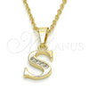 Oro Laminado Fancy Pendant, Gold Filled Style Initials Design, with White Cubic Zirconia, Polished, Golden Finish, 05.26.0031