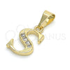 Oro Laminado Fancy Pendant, Gold Filled Style Initials Design, with White Cubic Zirconia, Polished, Golden Finish, 05.26.0031