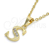 Oro Laminado Fancy Pendant, Gold Filled Style Initials Design, with White Cubic Zirconia, Polished, Golden Finish, 05.26.0031