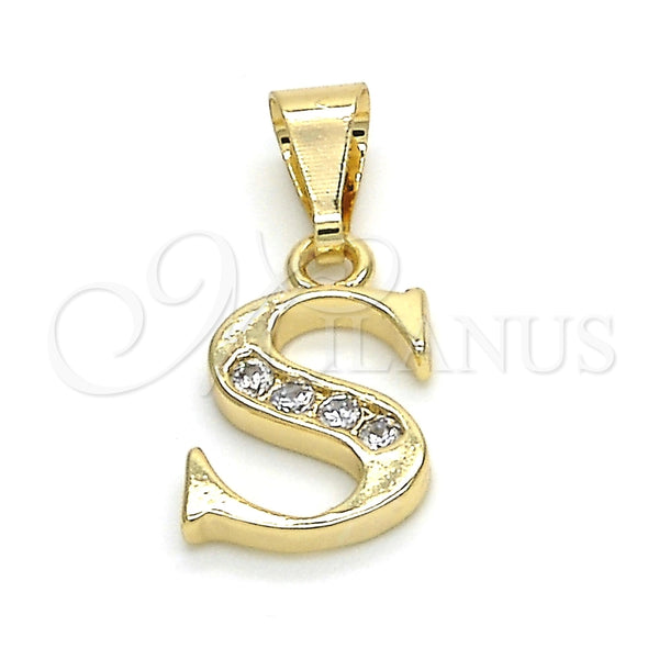 Oro Laminado Fancy Pendant, Gold Filled Style Initials Design, with White Cubic Zirconia, Polished, Golden Finish, 05.26.0031