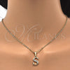 Oro Laminado Fancy Pendant, Gold Filled Style Initials Design, with White Cubic Zirconia, Polished, Golden Finish, 05.26.0031
