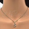Oro Laminado Fancy Pendant, Gold Filled Style Initials Design, with White Cubic Zirconia, Polished, Golden Finish, 05.26.0031