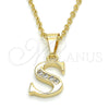 Oro Laminado Fancy Pendant, Gold Filled Style Initials Design, with White Cubic Zirconia, Polished, Golden Finish, 05.26.0031