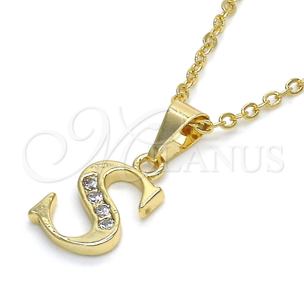 Oro Laminado Fancy Pendant, Gold Filled Style Initials Design, with White Cubic Zirconia, Polished, Golden Finish, 05.26.0031
