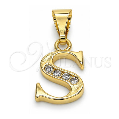 Oro Laminado Fancy Pendant, Gold Filled Style Initials Design, with White Cubic Zirconia, Polished, Golden Finish, 05.26.0031