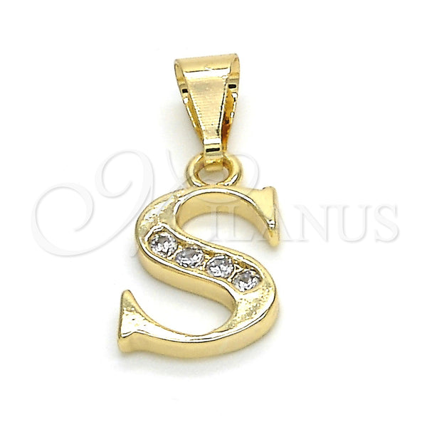 Oro Laminado Fancy Pendant, Gold Filled Style Initials Design, with White Cubic Zirconia, Polished, Golden Finish, 05.26.0031